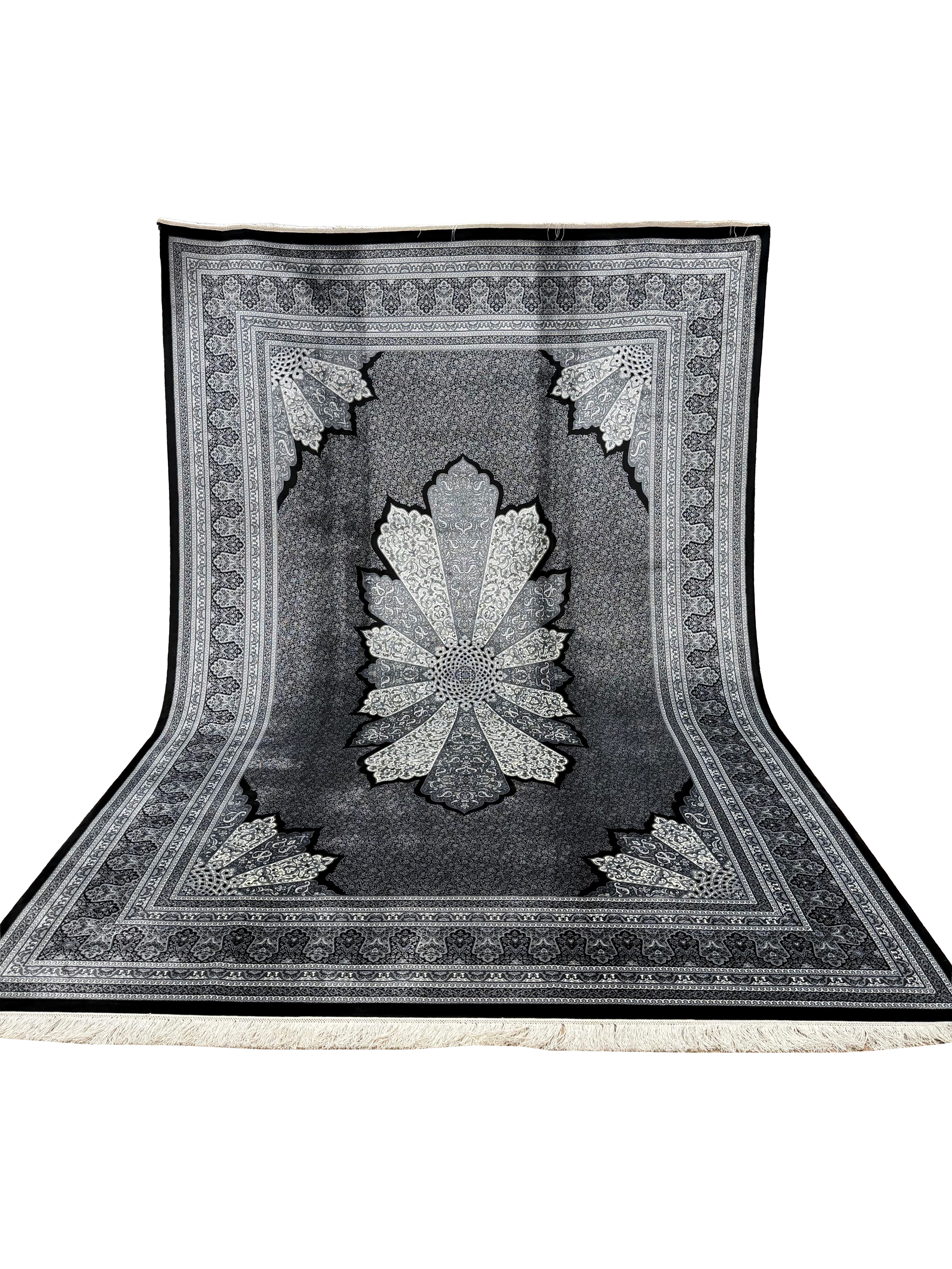 Makine İpek Siyah-Gri Halı 1166D