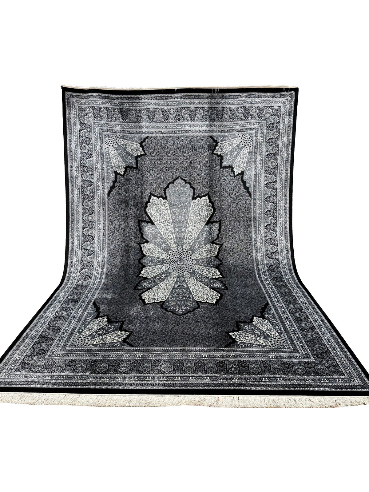 Makine İpek Siyah-Gri Halı 1166D